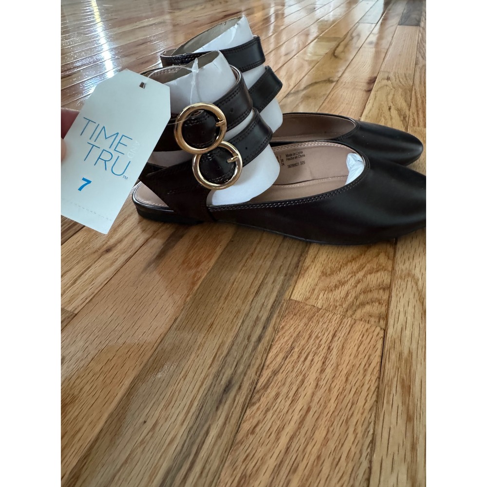 Time and Tru Womens Strappy Mary Jane Flats size 7 Brown Double Ankle Strap - Picture 2 of 7